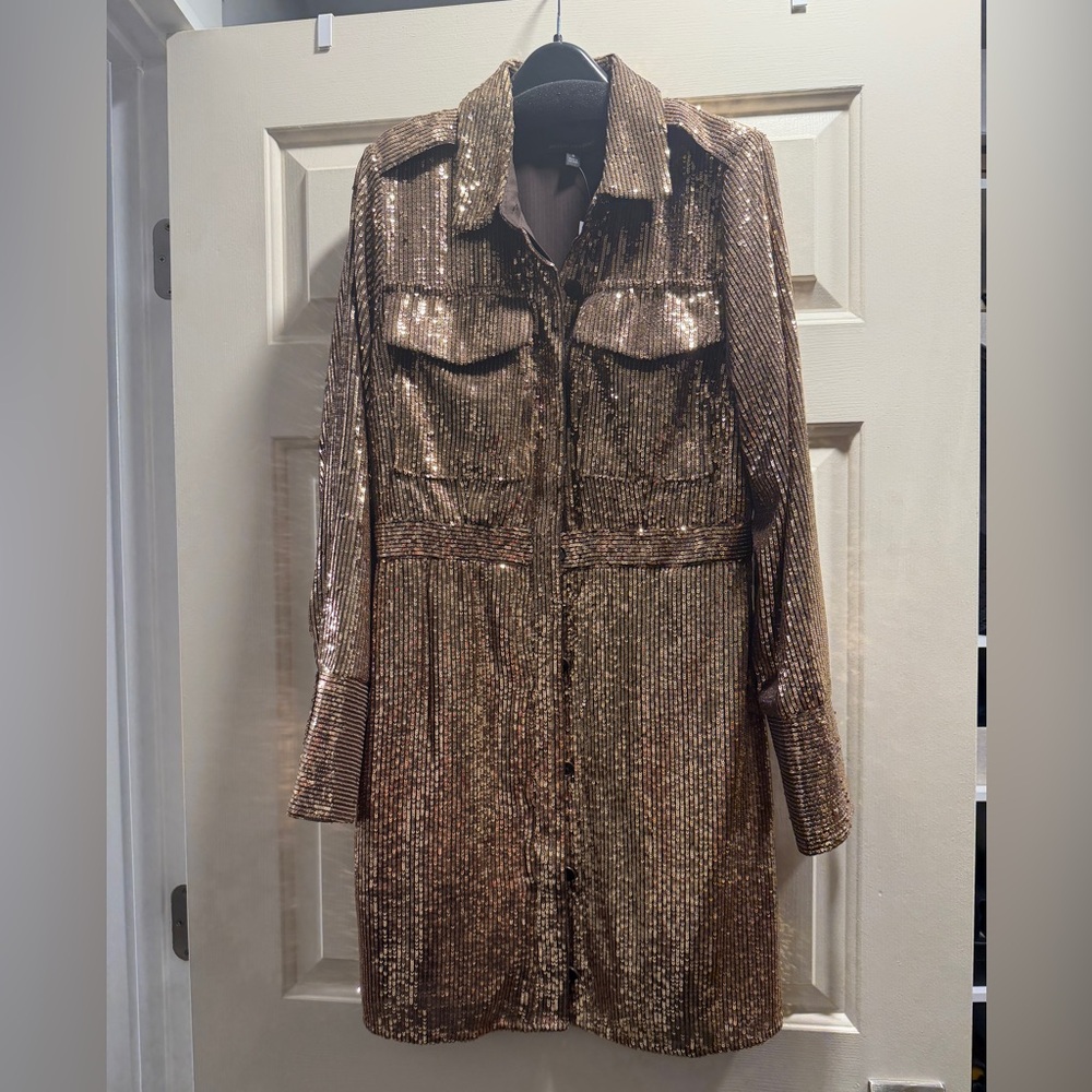 Sequin Gold Button Down Dress